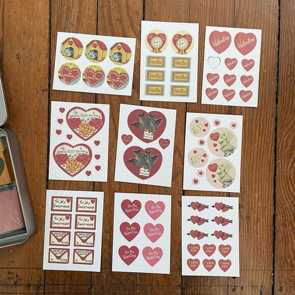 Cavallini Co. Valentine’s Mailing Set Cards Stickers Rubber Stamp Cute Nostalgic - Picture 9 of 13